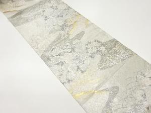 流水に花車・草模様織出し袋帯